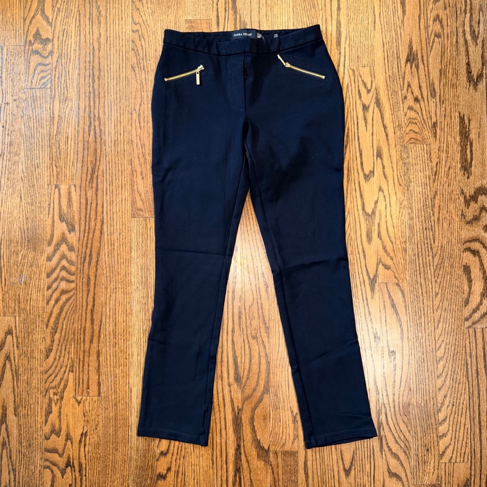 Ivanka Trump Compression Knit Slim Pants Gold Zipper Pockets XS Black